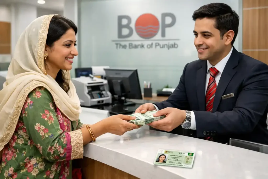 A-man-is-giving-ramzan relief money sitting in a bank of punjab