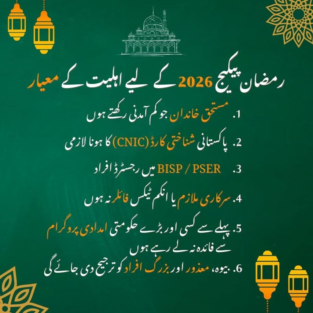 Eligibility Criteria For Ramzan nighaban Package 2026