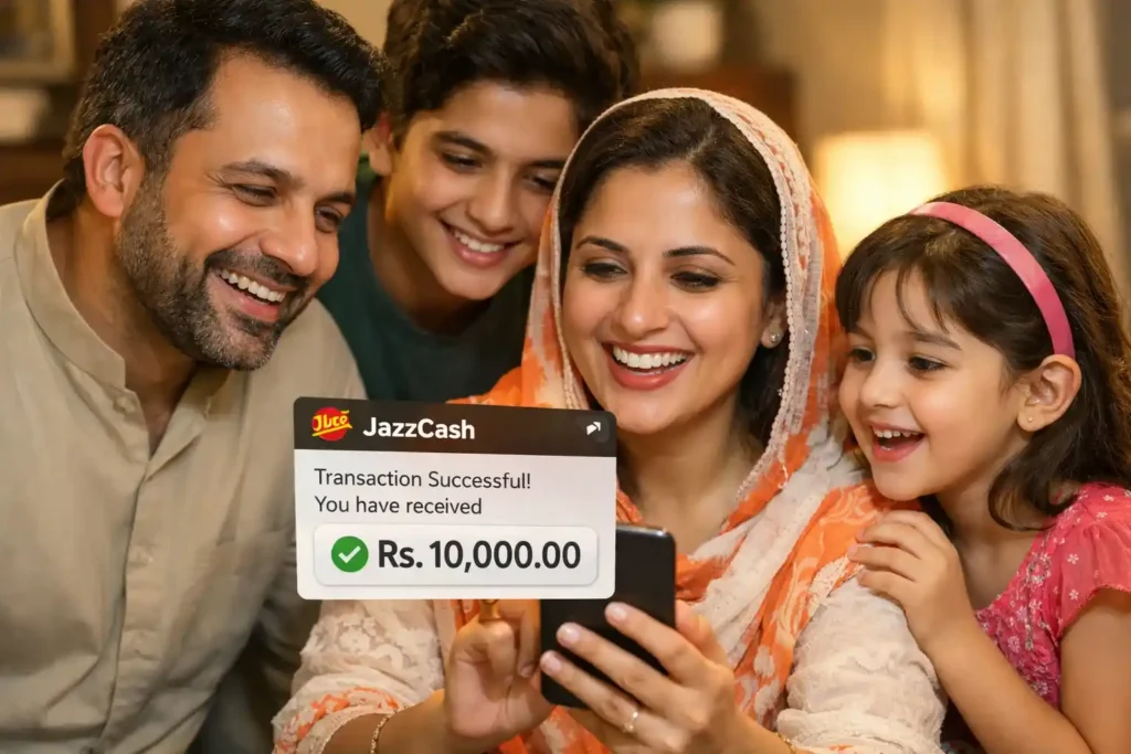 A women is getting ramzan relief money into her digital wallet